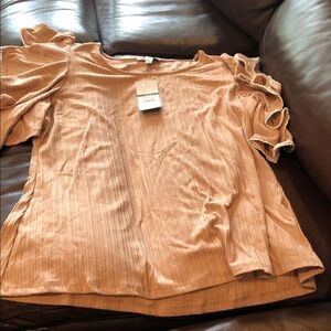 sofia by sofia vergara Ribbed Ruffle Sleeve Top - Tan